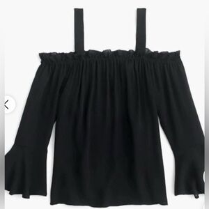 J. Crew Black Bell Sleeve Blouse with Ruffled Neckline